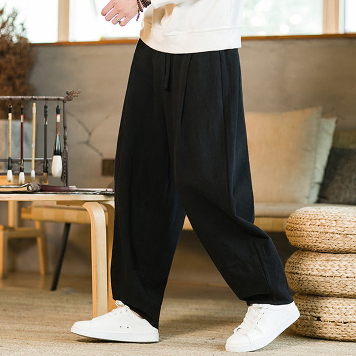 Pantaloni harem da uomo con coulisse e tasche, tinta unita, con motivo Buddha Stones. - image 15