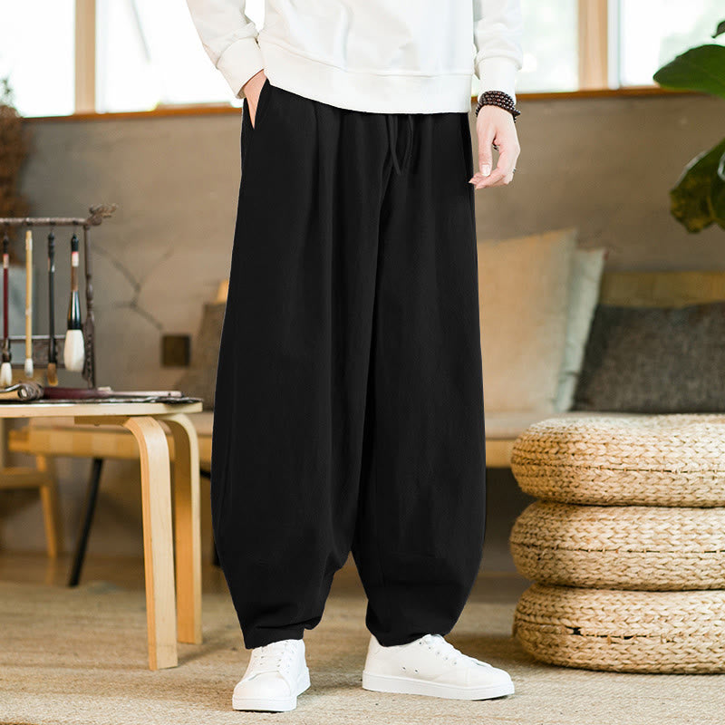 Pantaloni harem da uomo con coulisse e tasche, tinta unita, con motivo Buddha Stones. - Nero - US/UK/AU46, EU56 (5XL) - image 11