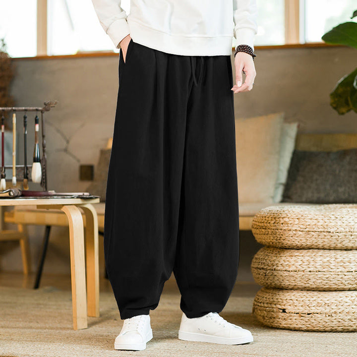 Pantaloni harem da uomo con coulisse e tasche, tinta unita, con motivo Buddha Stones. - Nero - US/UK/AU46, EU56 (5XL) - image 11