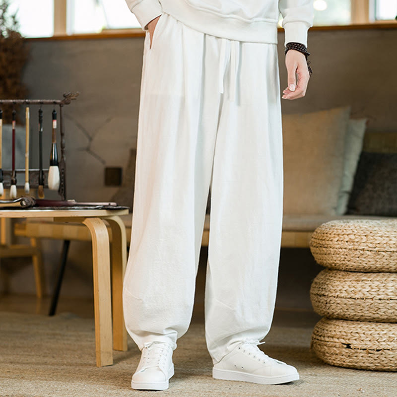 Pantaloni harem da uomo con coulisse e tasche, tinta unita, con motivo Buddha Stones. - Bianco - US/UK/AU46, EU56 (5XL) - image 17