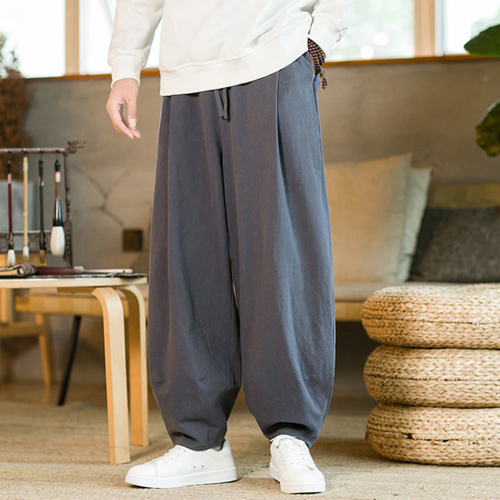 Pantaloni harem da uomo con coulisse e tasche, tinta unita, con motivo Buddha Stones. - image 33