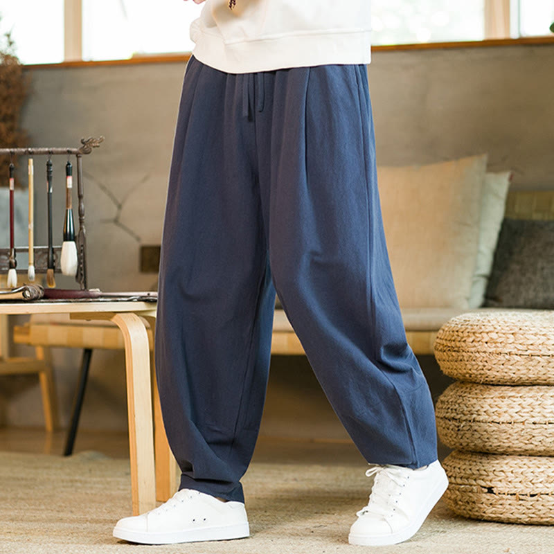 Pantaloni harem da uomo con coulisse e tasche, tinta unita, con motivo Buddha Stones. - image 3