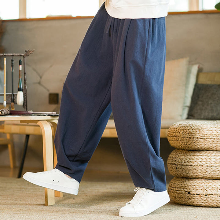 Pantaloni harem da uomo con coulisse e tasche, tinta unita, con motivo Buddha Stones. - image 2