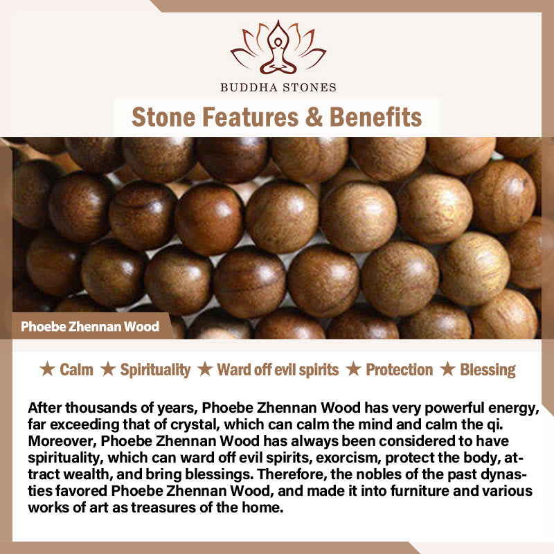 Braccialetto di protezione in legno naturale Phoebe Zhennan con 108 perle a goccia Mala Buddha Stones