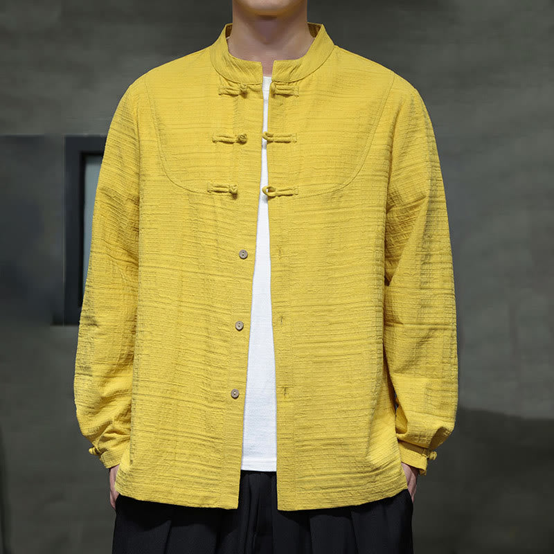 Giacca da uomo in cotone e lino con bottoni a mezza rana, tinta unita , Buddha Stones  - Giallo - US/UK/AU46, EU56 (5XL) - image 24