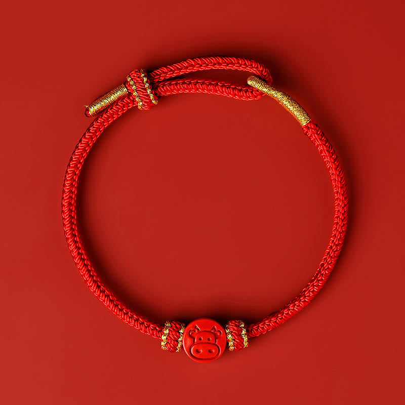 Buddha Stones Zodiaco cinese Corda rossa Otto fili Nodo della pace Cinabro Protezione Braccialetto fortuna
