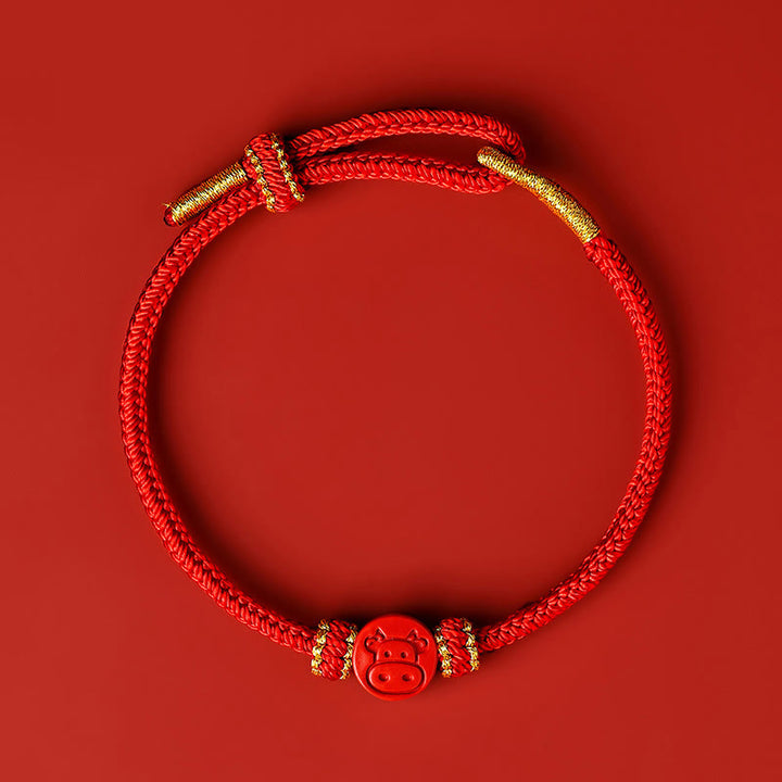 Buddha Stones Zodiaco cinese Corda rossa Otto fili Nodo della pace Cinabro Protezione Braccialetto fortuna