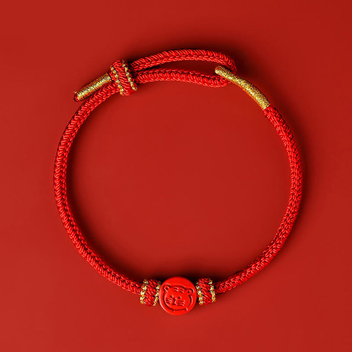 Buddha Stones Zodiaco cinese Corda rossa Otto fili Nodo della pace Cinabro Protezione Braccialetto fortuna
