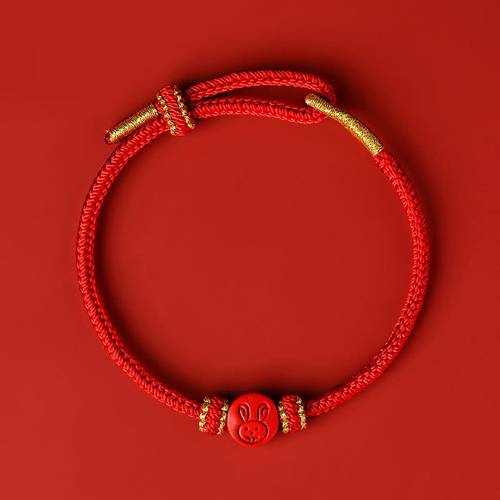 Buddha Stones Zodiaco cinese Corda rossa Otto fili Nodo della pace Cinabro Protezione Braccialetto fortuna