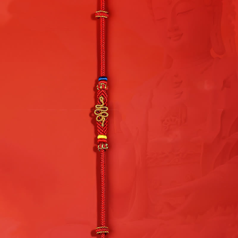 Braccialetto intrecciato con nodo della pace a otto fili con corda rossa Buddha Stones Year of the Snake Protection