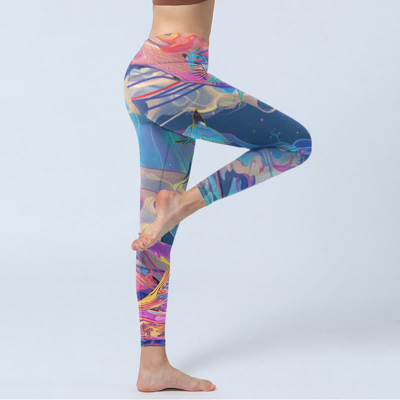 Leggings da palestra con stampa Buddha Stones Whales Swallows Waves Pantaloni da yoga da donna - image 3