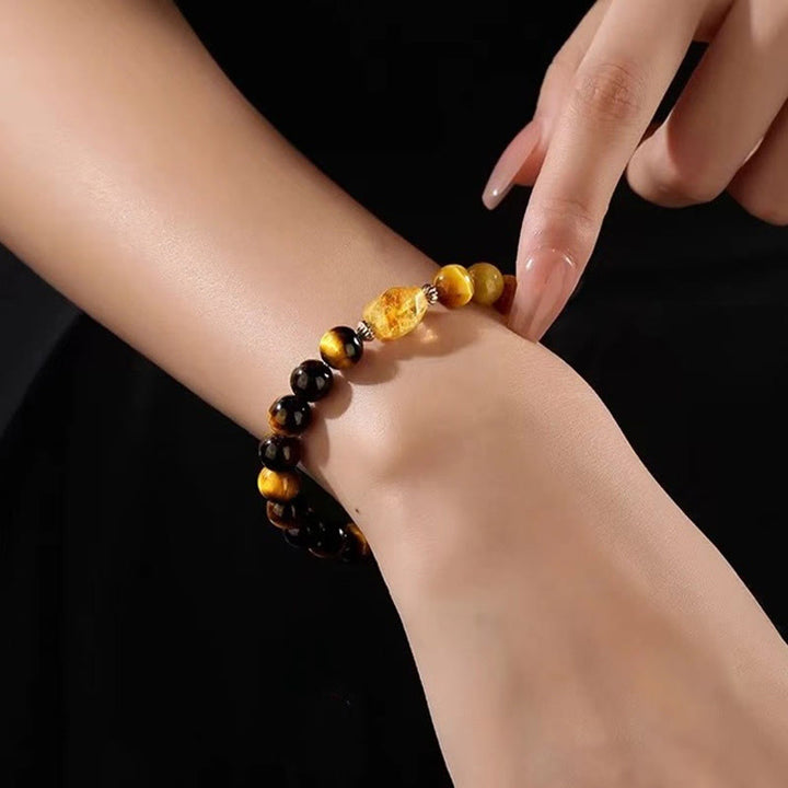 Bracciale Buddha Stones Natural Yellow Black Tiger Eye Citrino Strength