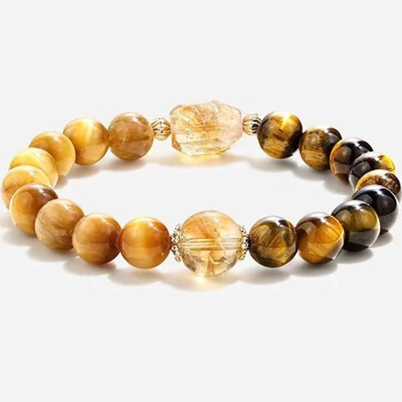 Bracciale Buddha Stones Natural Yellow Black Tiger Eye Citrino Strength