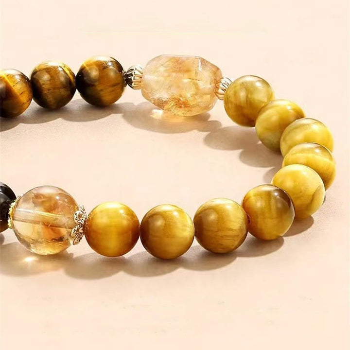 Bracciale Buddha Stones Natural Yellow Black Tiger Eye Citrino Strength