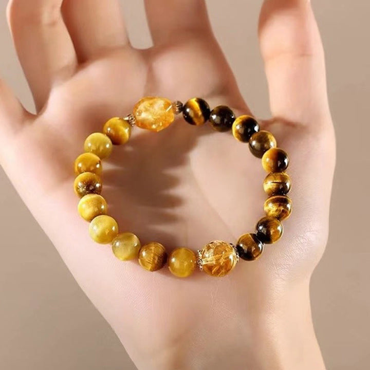 Bracciale Buddha Stones Natural Yellow Black Tiger Eye Citrino Strength