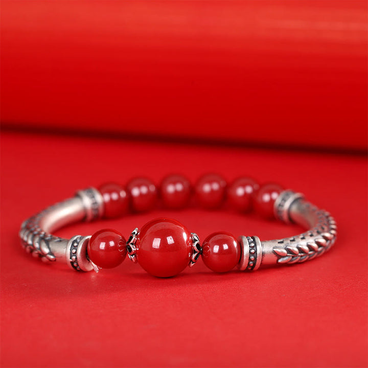 Buddha Stones 999 Sterling Silver Cinnabar Wheat Spighe Benedizione Bracciale Bangle - image 5