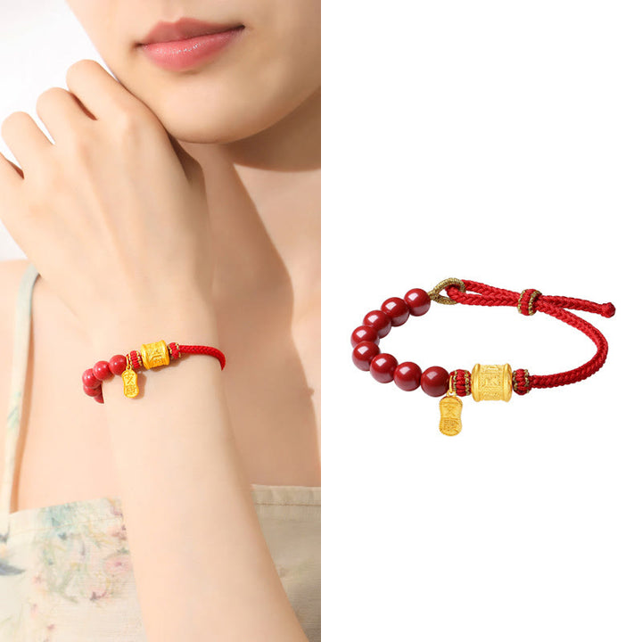 Braccialetto di corda di benedizione in argento sterling 999 con sei vere parole Om Mani Padme Hum e cinabro Buddha Stones - image 14