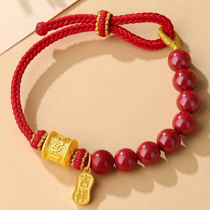 Braccialetto di corda di benedizione in argento sterling 999 con sei vere parole Om Mani Padme Hum e cinabro Buddha Stones - image 11
