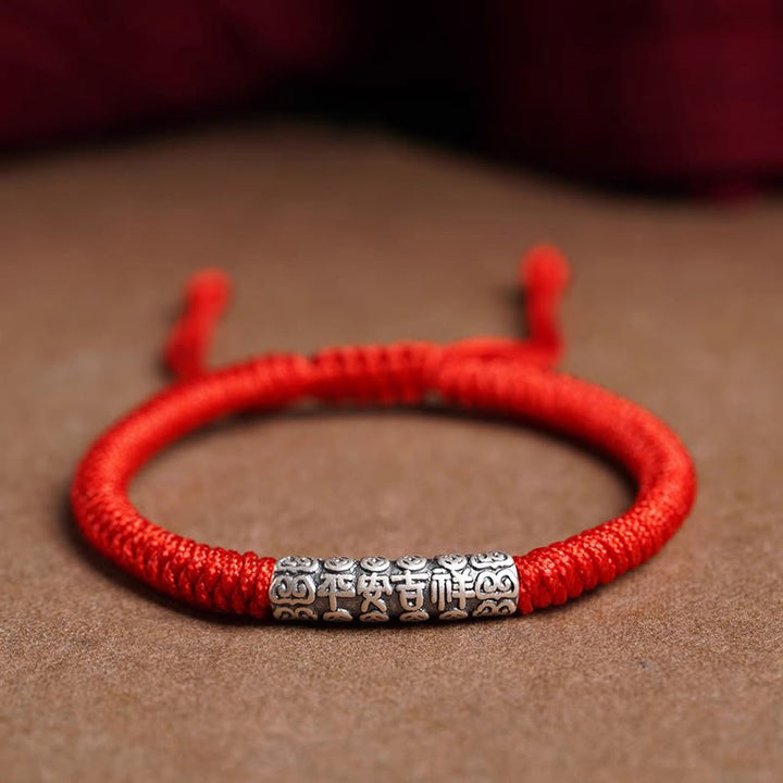 Braccialetto in corda portafortuna Om Mani Padme Hum in argento Sterling 999 fatto a mano con Buddha Stones - Rosso (circonferenza del polso 14-20 cm) - Pace e buona fortuna - image 15