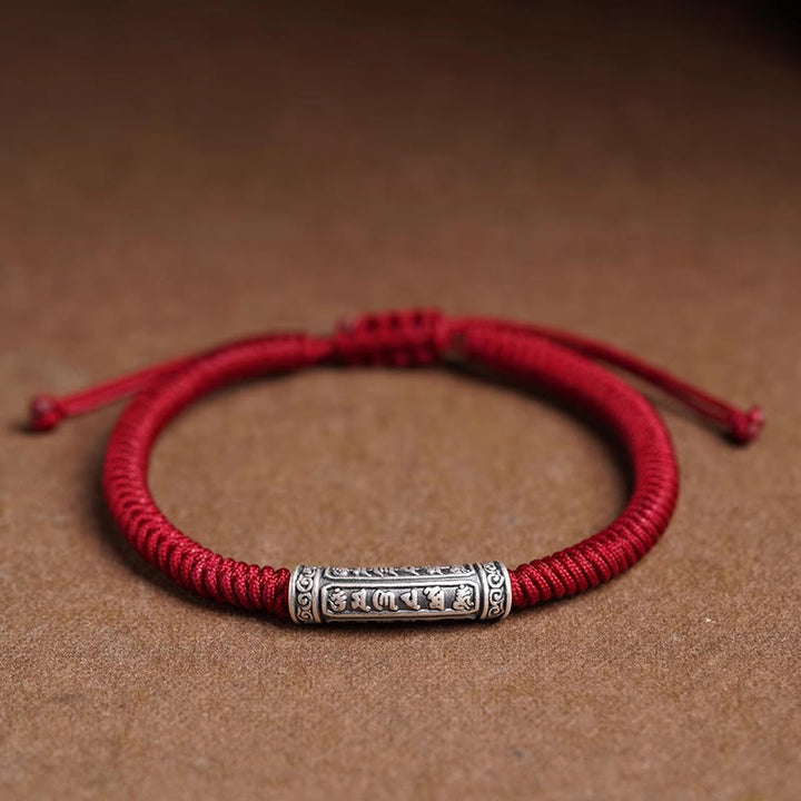 Braccialetto in corda portafortuna Om Mani Padme Hum in argento Sterling 999 fatto a mano con Buddha Stones - Rosso scuro (circonferenza polso 14-20 cm) - Om Mani Padme Hum - image 17