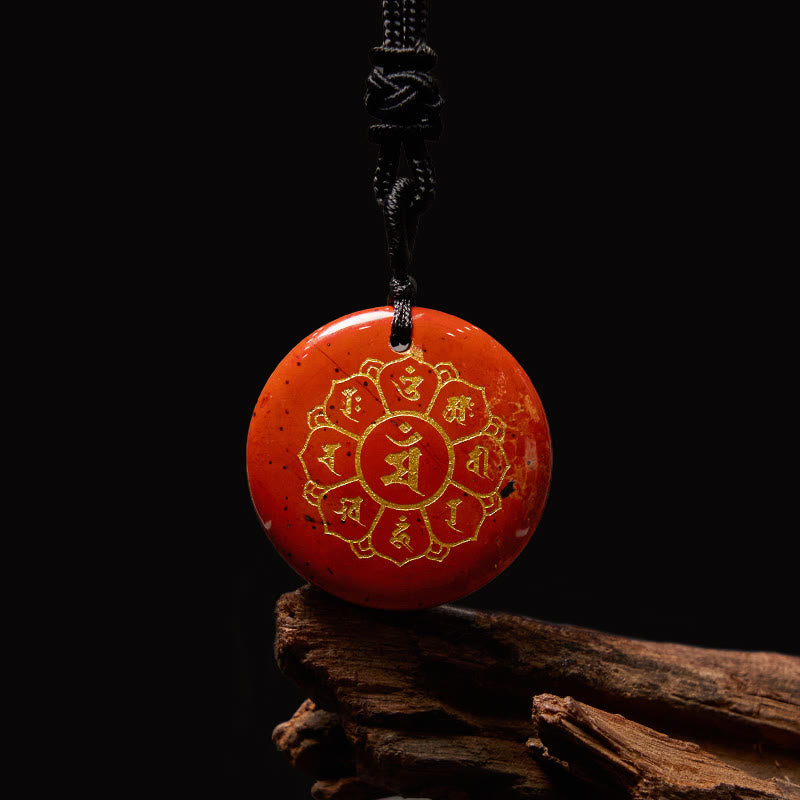 Buddha Stones Om Mani Padme Hum Naturale Vari Cristallo Ossidiana Nera Forza Collana Pendente - Pietra rossa - image 18