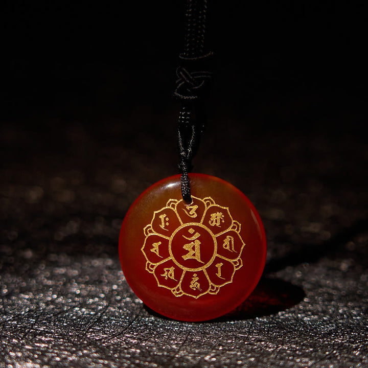 Buddha Stones Om Mani Padme Hum Naturale Vari Cristallo Ossidiana Nera Forza Collana Pendente - Agata rossa - image 23