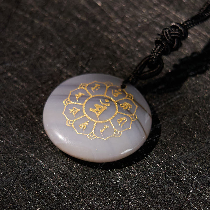 Buddha Stones Om Mani Padme Hum Naturale Vari Cristallo Ossidiana Nera Forza Collana Pendente - image 31