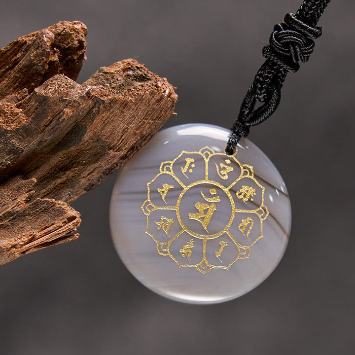 Buddha Stones Om Mani Padme Hum Naturale Vari Cristallo Ossidiana Nera Forza Collana Pendente - image 30