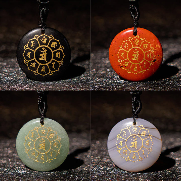 Buddha Stones Om Mani Padme Hum Naturale Vari Cristallo Ossidiana Nera Forza Collana Pendente - image 33