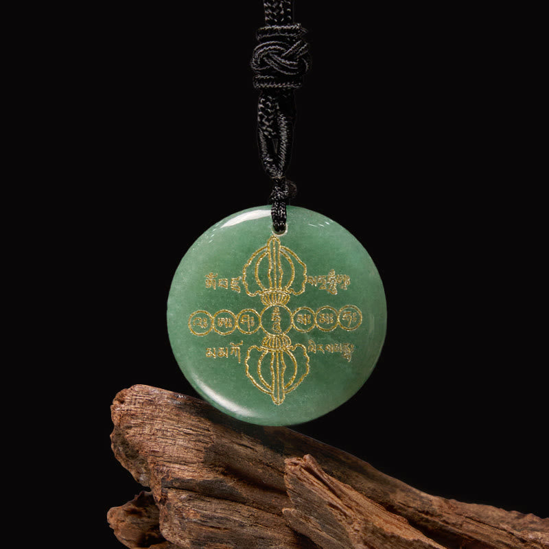Buddha Stones Vajra Dorje Modello sanscrito Naturale Vario Cristallo Ossidiana nera Collana pendente - Avventurina verde - image 12