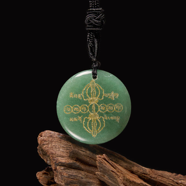 Buddha Stones Vajra Dorje Modello sanscrito Naturale Vario Cristallo Ossidiana nera Collana pendente - Avventurina verde - image 12