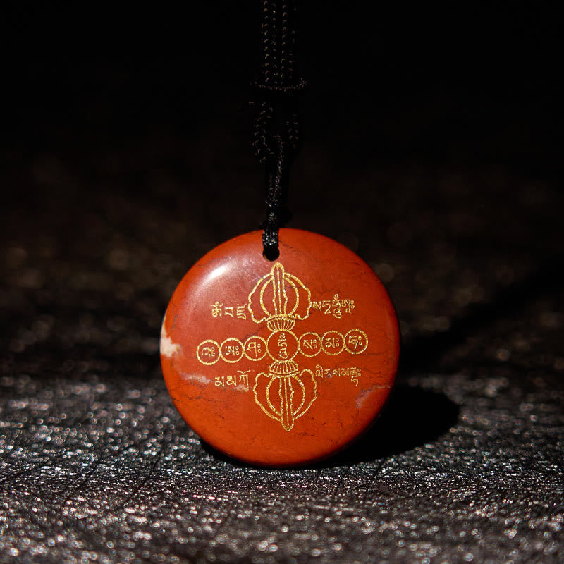 Buddha Stones Vajra Dorje Modello sanscrito Naturale Vario Cristallo Ossidiana nera Collana pendente - Pietra rossa - image 19
