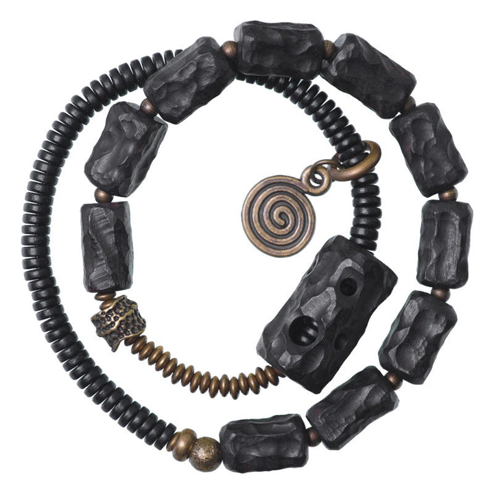 Braccialetto doppio giro Buddha Stones Ebano Legno Rame Ottone Agata Rossa Pace