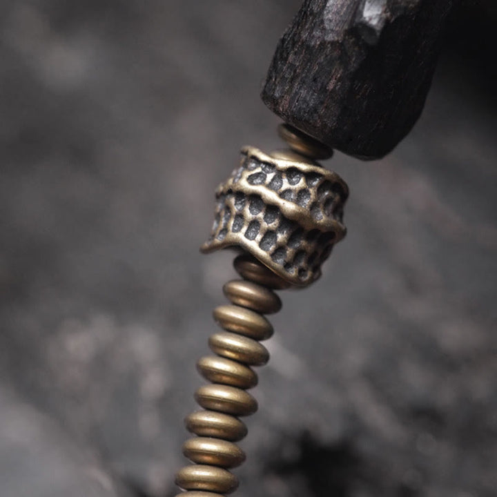Braccialetto doppio giro Buddha Stones Ebano Legno Rame Ottone Agata Rossa Pace