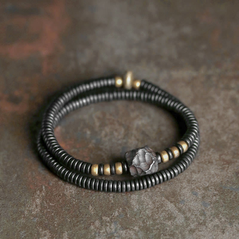 Braccialetto doppio giro Buddha Stones Ebano Legno Rame Ottone Pace