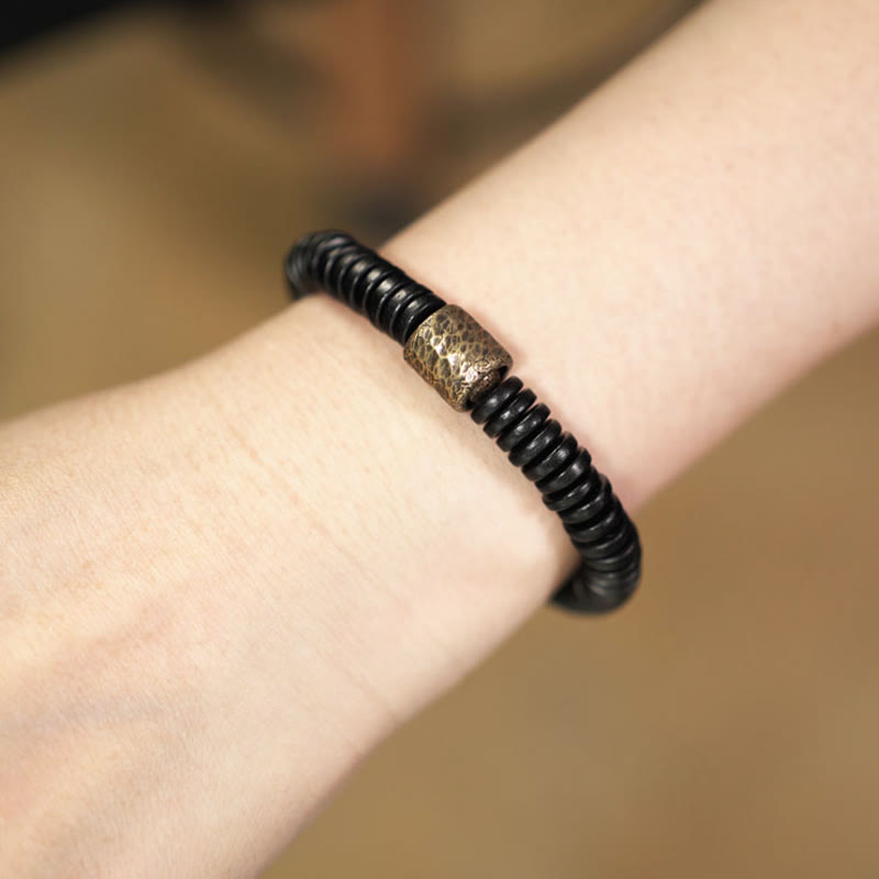 Bracciale Buddha Stones Ebano Legno Rame Ottone Calma