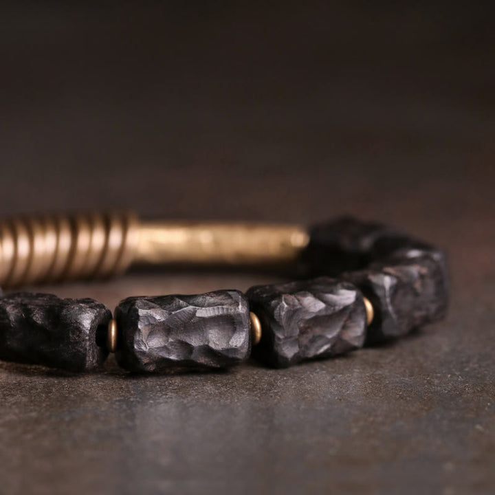 Buddha Stones Legno di ebano Rame Ottone Anello circolare Bracciale della pace