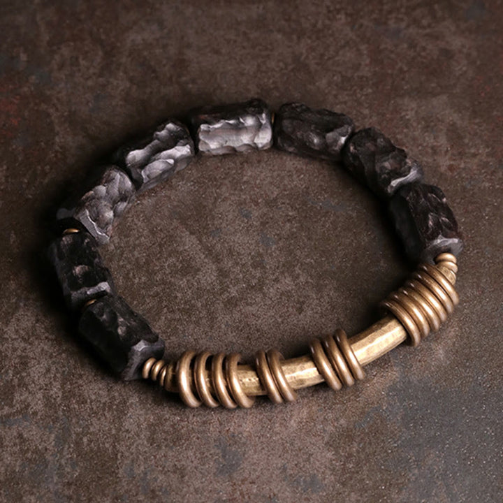 Buddha Stones Legno di ebano Rame Ottone Anello circolare Bracciale della pace