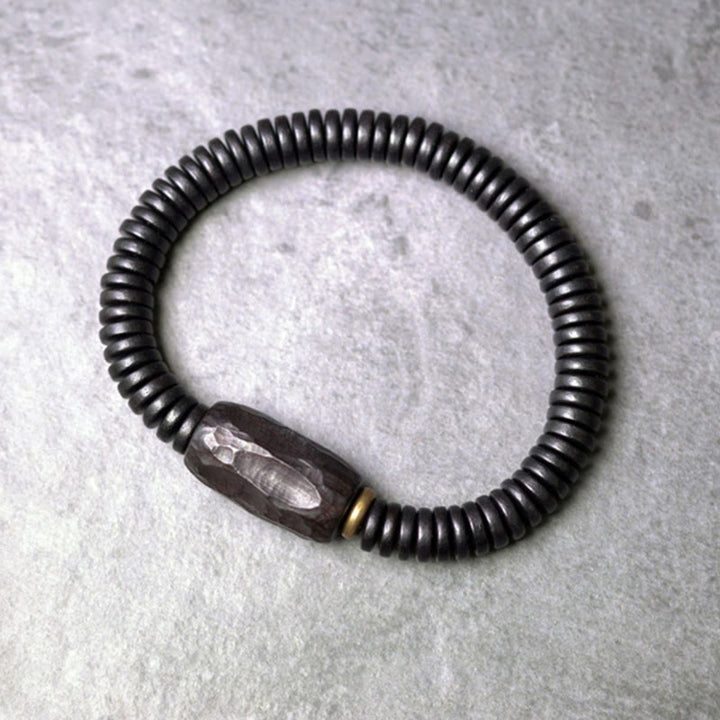 Bracciale Buddha Stones in legno di ebano, rame e ottone con fori per l'equilibrio - image 15