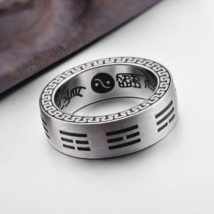 Anello di armonia in acciaio al titanio con mantra taoista a nove caratteri, Bagua, Yin e Yang , Buddha Stones