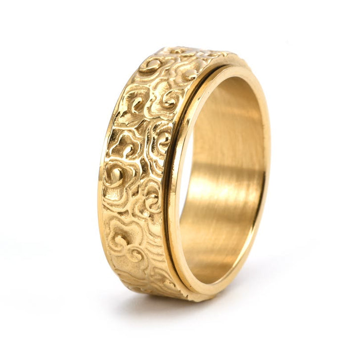 Anello girevole in titanio intagliato con motivo a nuvole di buon auspicio Buddha Stones