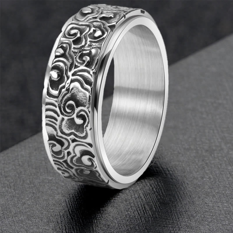Anello girevole in titanio intagliato con motivo a nuvole di buon auspicio Buddha Stones