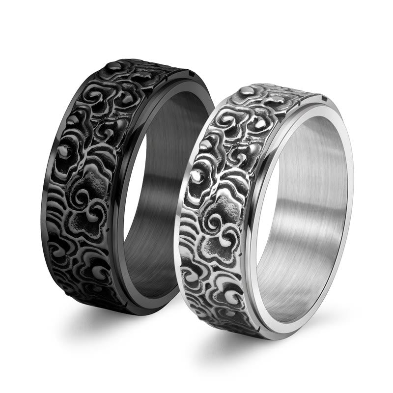 Anello girevole in titanio intagliato con motivo a nuvole di buon auspicio Buddha Stones