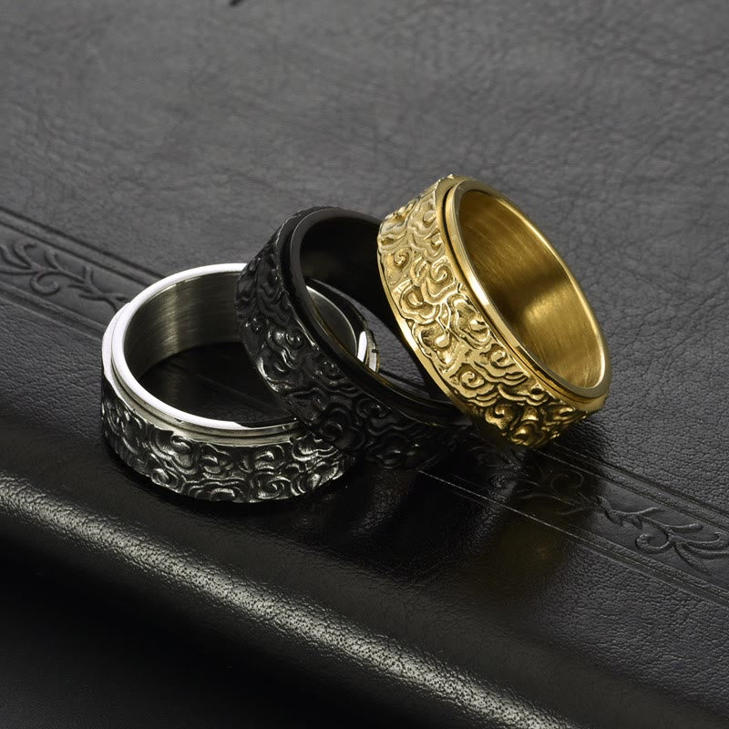 Anello girevole in titanio intagliato con motivo a nuvole di buon auspicio Buddha Stones