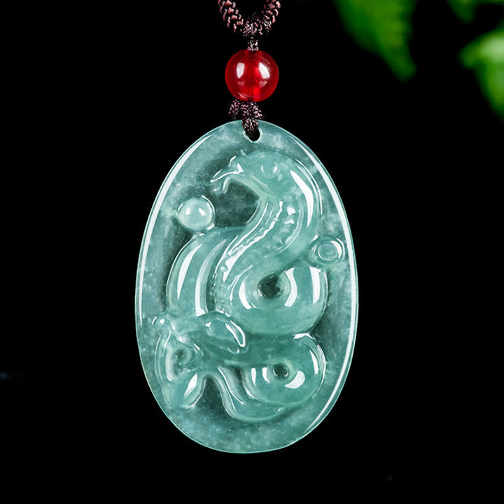 Collana con ciondolo ovale in giada naturale con Buddha Stones , anno del serpente, fortuna