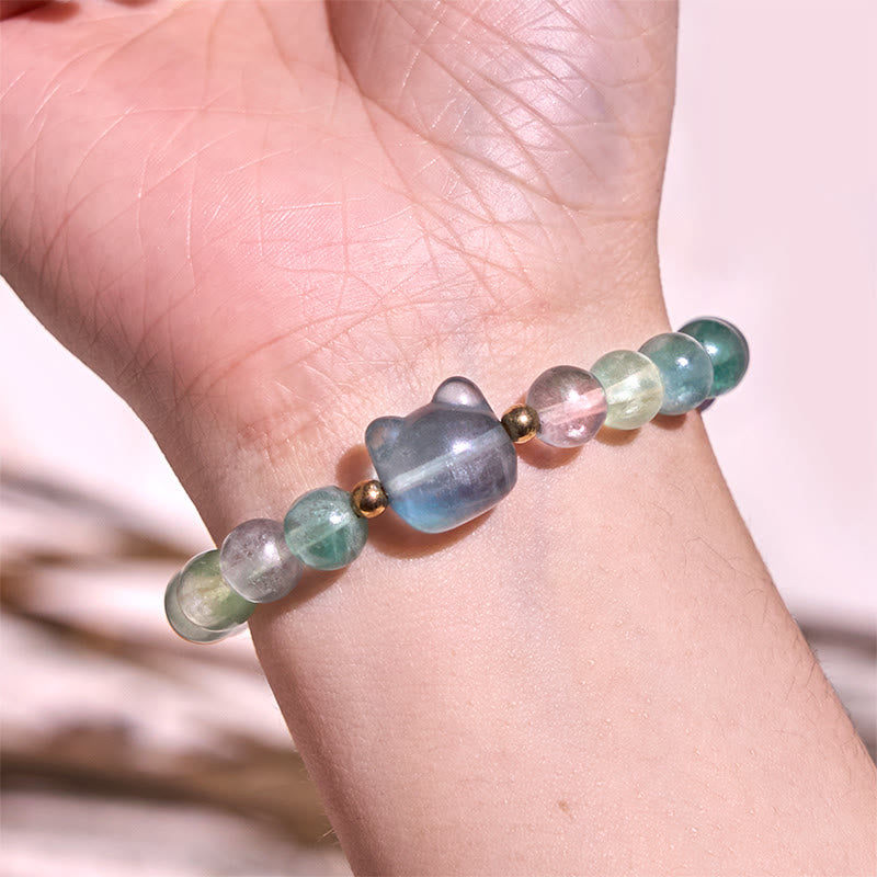 Braccialetto portafortuna con testa di gatto, ametista, avventurina verde, quarzo rosa, fluorite e Buddha Stones - image 17