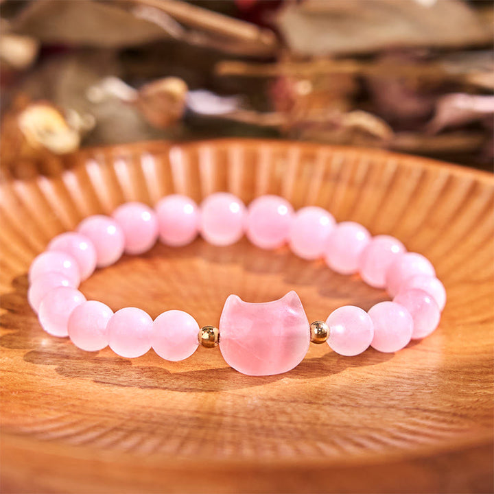 Braccialetto portafortuna con testa di gatto, ametista, avventurina verde, quarzo rosa, fluorite e Buddha Stones - Quarzo rosa (circonferenza del polso: 16-17 cm) - image 12