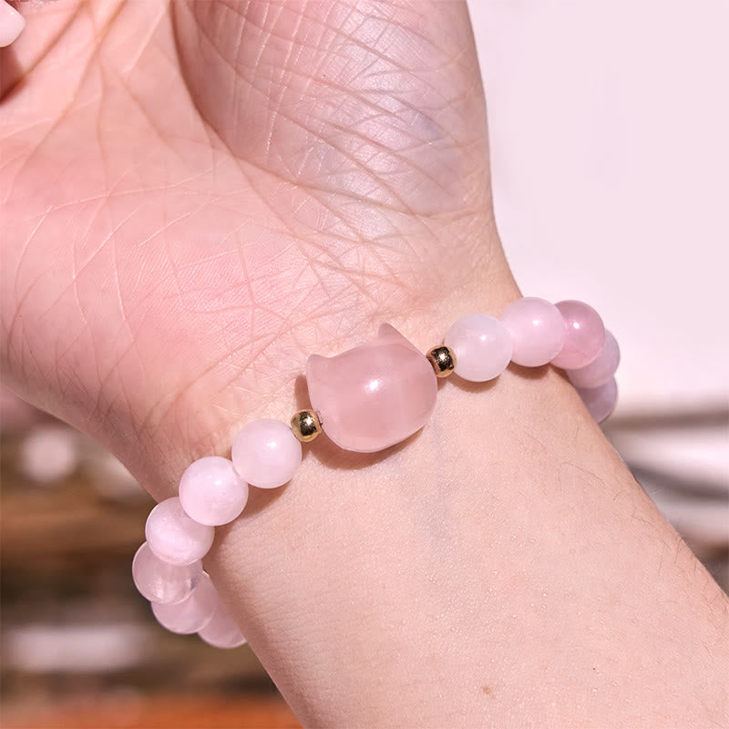 Braccialetto portafortuna con testa di gatto, ametista, avventurina verde, quarzo rosa, fluorite e Buddha Stones - image 13