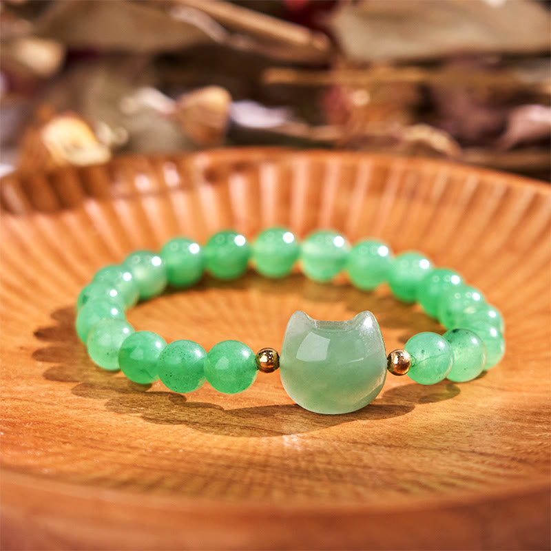 Braccialetto portafortuna con testa di gatto, ametista, avventurina verde, quarzo rosa, fluorite e Buddha Stones - Avventurina verde (circonferenza del polso: 16-17 cm) - image 7