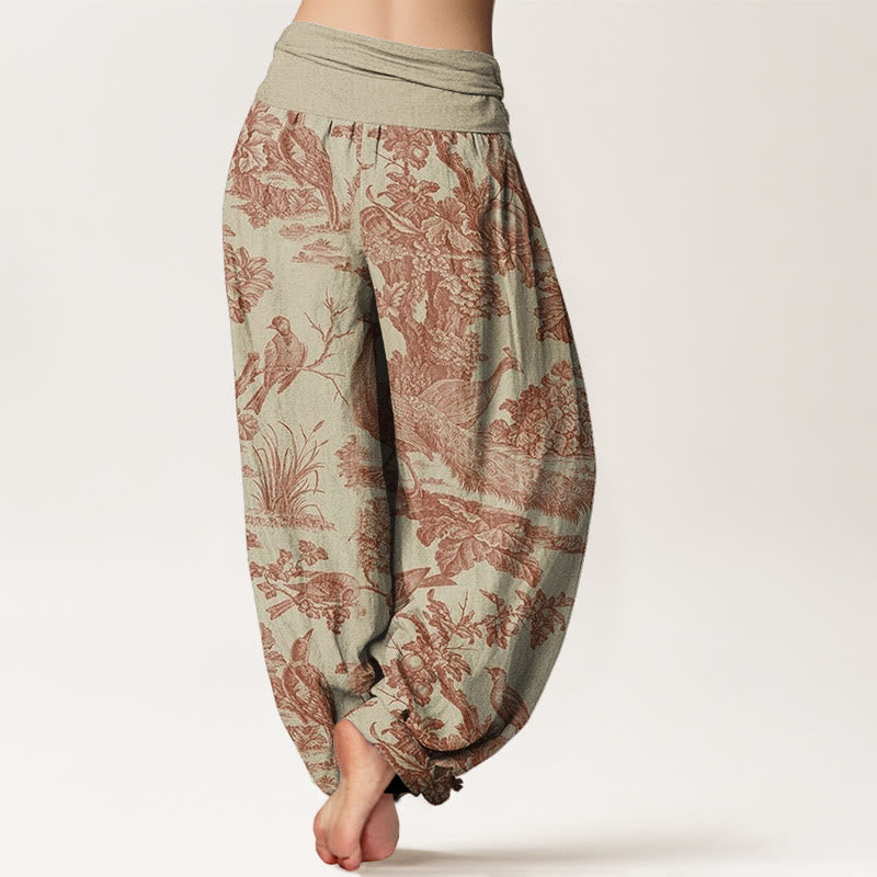 Pantaloni harem da donna con elastico in vita, motivo Buddha Stones Cotton Birds Trees Branches - image 1